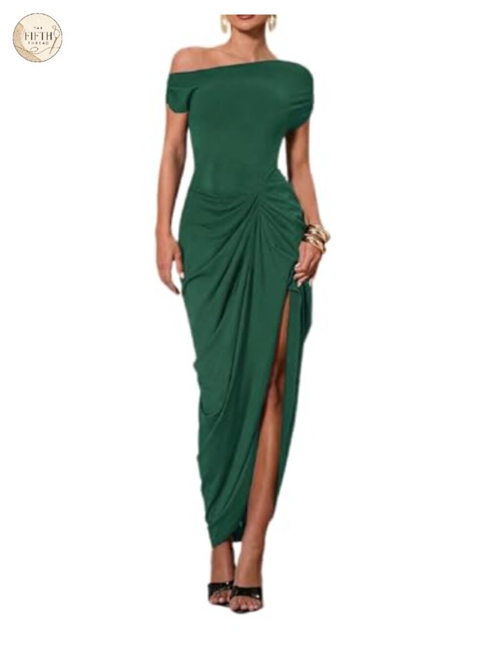 Floerns Women's Elegant Long Dress Asymmetrical Off Shoulder Ruched Slit